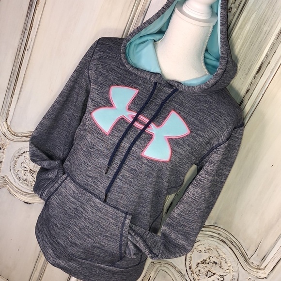 Under Armour Long Sleeve Navy and Turquoise Hoodie Size S/M - Picture 3 of 7